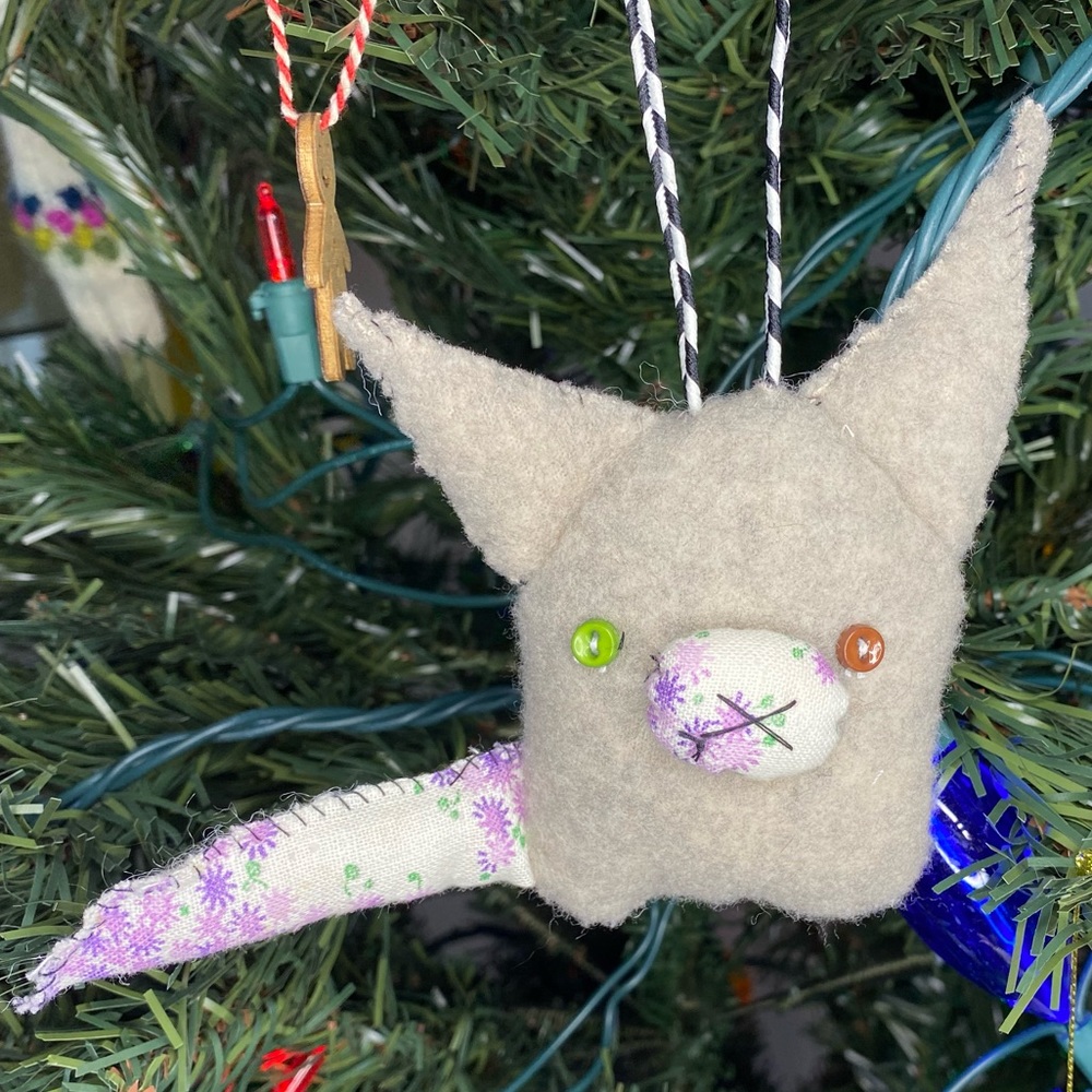 New Handmade Kitty Cat Christmas Tree Ornament Upcycled